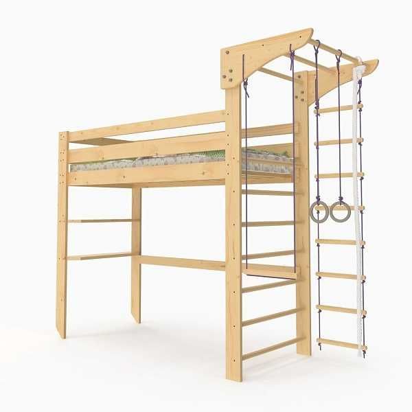 Спортивне Дитяче дерев’яне ліжко-горище 80×190 см шведська стінка