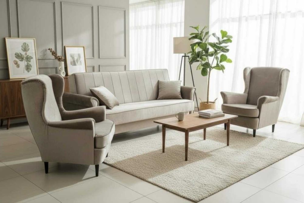 Kanapa rozkładana Kwiaty,Welur Sofa z funkcją spania Zestaw 3+1+1