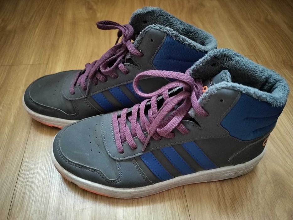 Buty adidas ocieplane wysokie szaro-niebieskie rozm38 używane bdb stan
