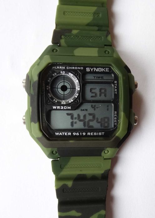 Wojskowy kamuflaż zegarek Synoke męski elektroniczny cyfrowy LED camo