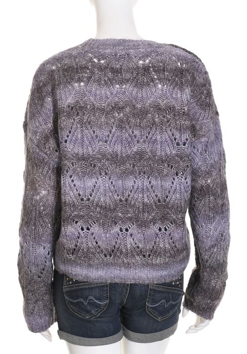 QS krótki wrzosowy sweter damski ażurowy wzór XL