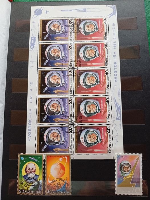 Klaser ze znaczkami. Temat Kosmos Astronautyka.