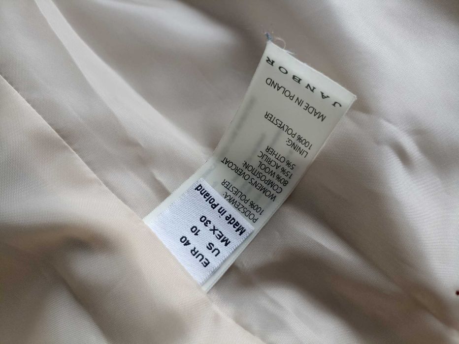 Beżowy przejściowy wełniany płaszcz quiet luxury taupe janbor