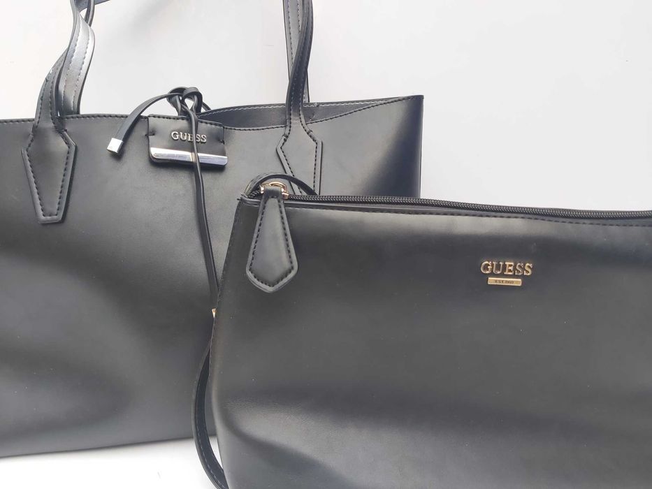 Torebka GUESS dwustronna torebki zestaw czarna srebrna 2w1