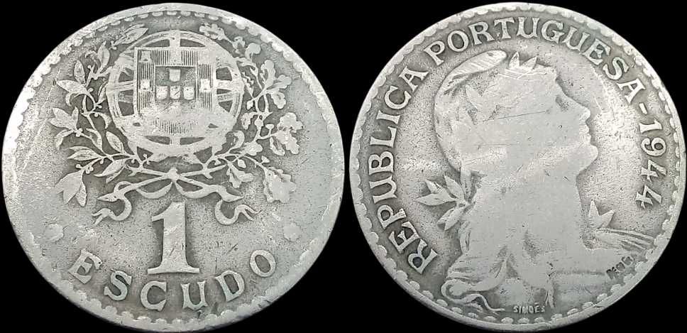 1 Escudo Coin, 1944, Alpaca – Rare / Second Rarest Date in the Series