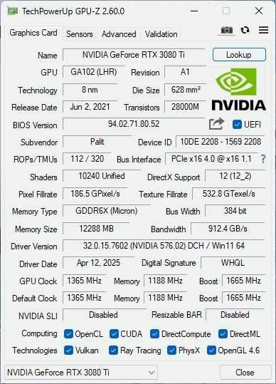 Видеокарта Palit GamingPro RTX 3080 Ti