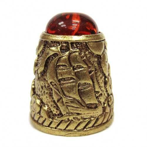 Наперсток бронзовый с янтарем