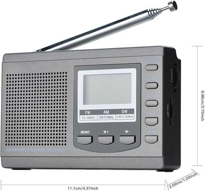 Przenośne radio AM/FM/SW 9 pasm z anteną 43 cm Survival