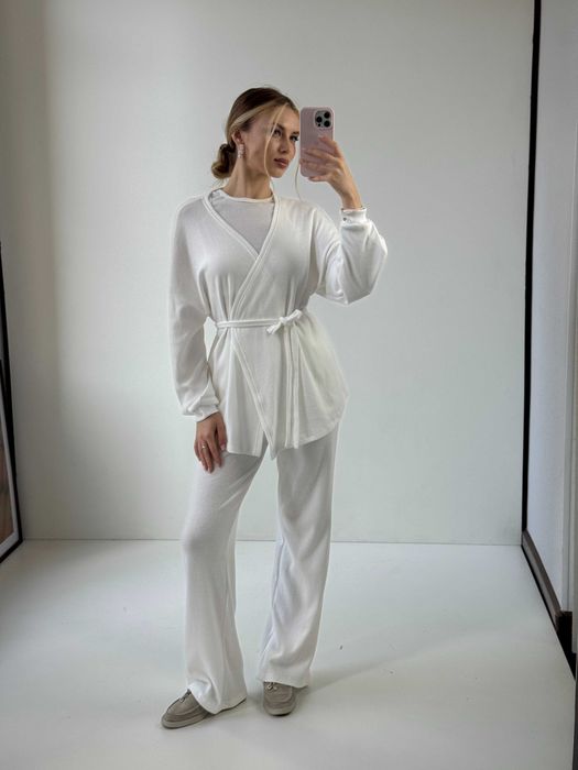 Костюм женский кардиган и штаны молочний жіночий з ангори штани кофта