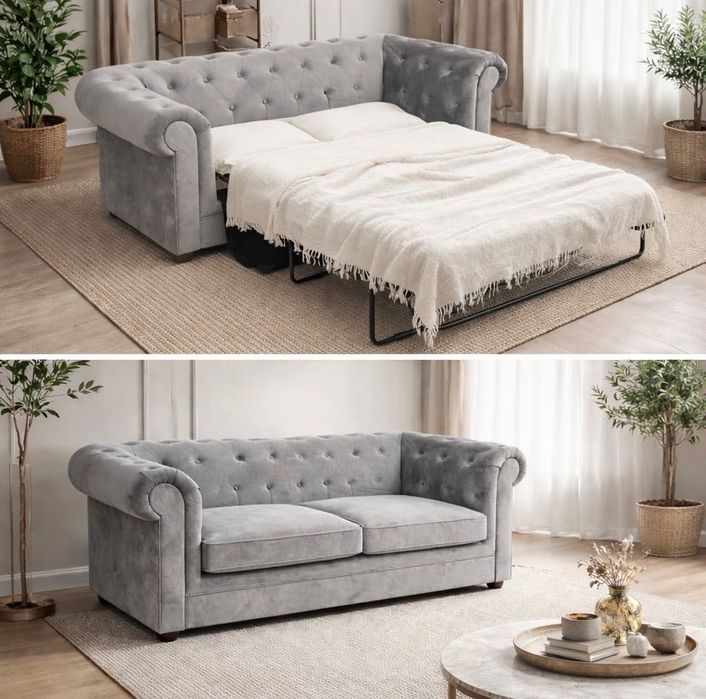Sofa z funkcją do spania typu chesterfielda