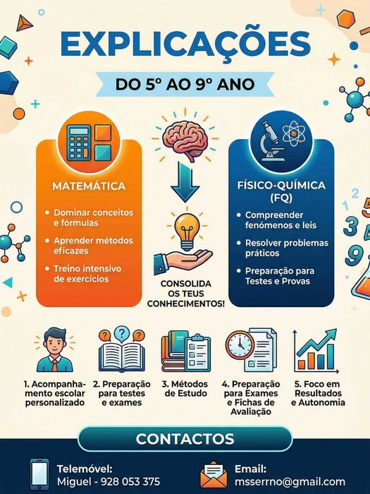 Explicações de Matemática e Físico-Química do 5º ao 9º ano