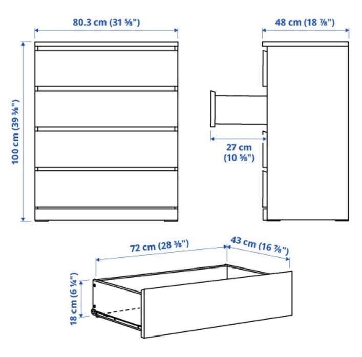 Cómoda de 4 gavetas Malm, IKEA