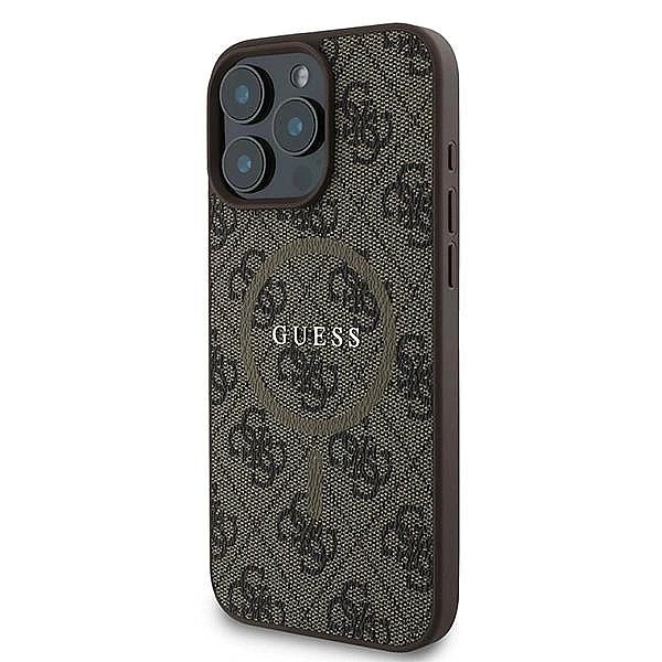 Etui Guess 4G Ring Classic Logo MagSafe na iPhone 16 Pro - brązowe