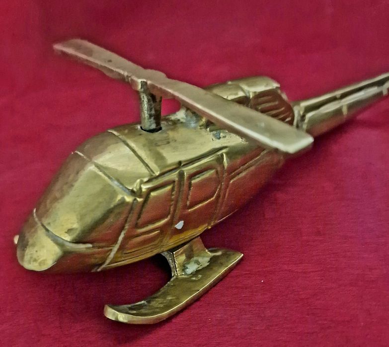 Mosiądz,  ładny,  stary , mosiężny helikopter  21cm
