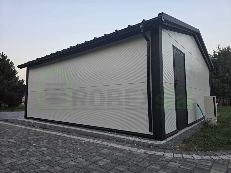 Garaż ocieplany z płyt warstwowych 4x6 + wiata 4x6 GARAŻE NA WYMIAR