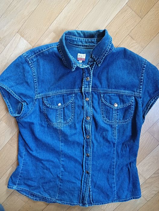 Komplet bluzka jeansowa M/L kamizelka 38/40 bawełna spodenki szorty