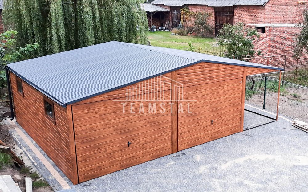 GARAŻ BLASZANY 6m x 6m + 2m. wiata 2x Brama drzwi 2x okno TS263 6x6