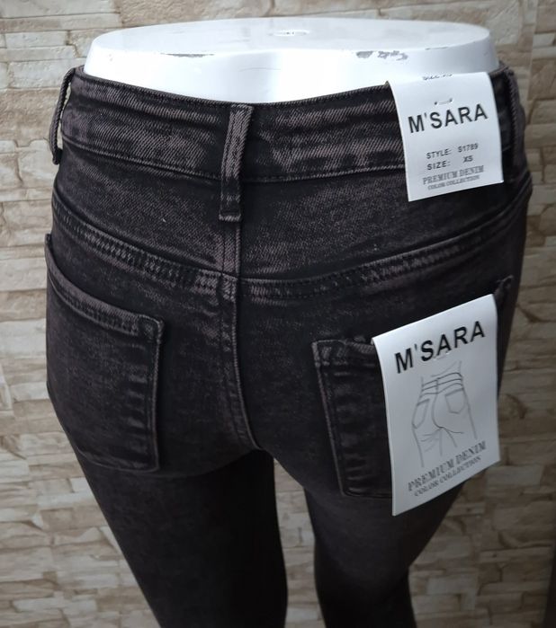 Spodnie rurki jeans przecierany barwinek czarny z różem M.sara XS