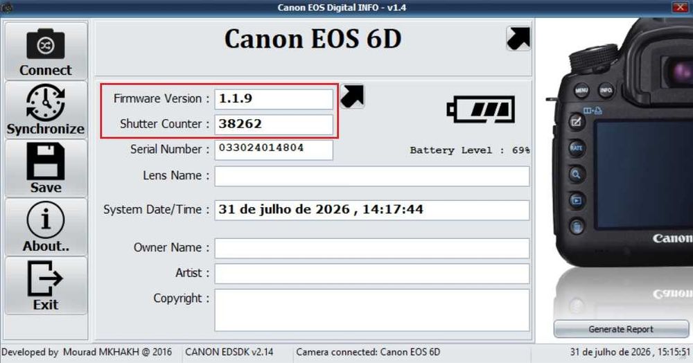 Canon EOS 6D - 38300 disparos, aproximadamente