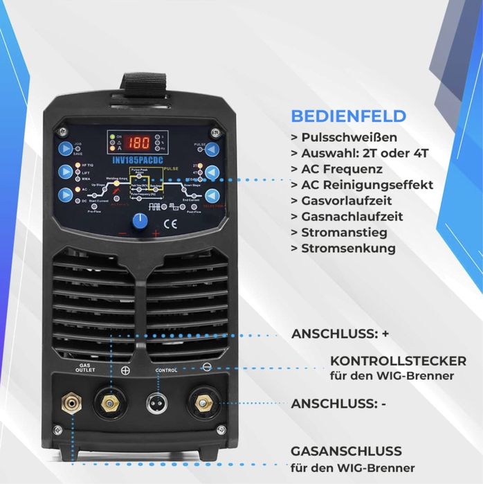 Nowa spawarka WIG inwertorowa AC DC 180A, zapłon HF, puls, aluminium!