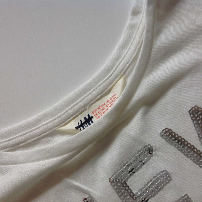 H&M Bluzka bawełniana z rękawem 3/4 cekiny 158/164 j.nowa!