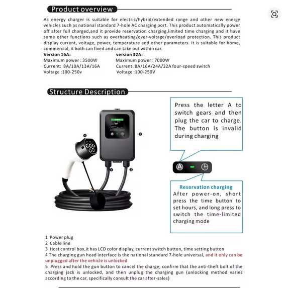 Wallbox Carregador Parede - 7 kw - 32 A - c/ 10 METROS Cabo