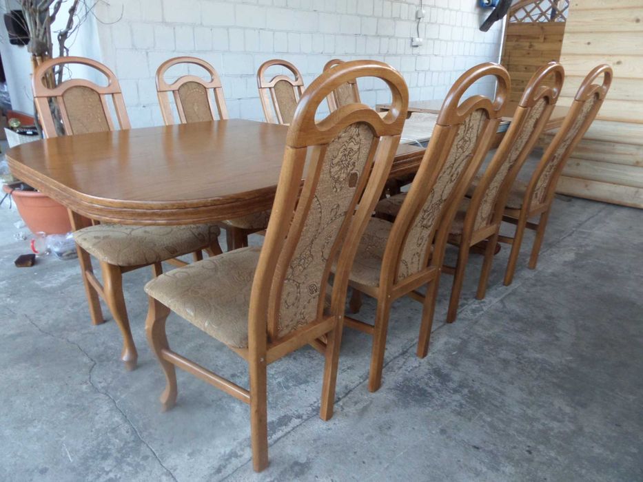 piękny duży masywny dębowy stół 3 metrY +  8 krzeseł stan bdb dowóz