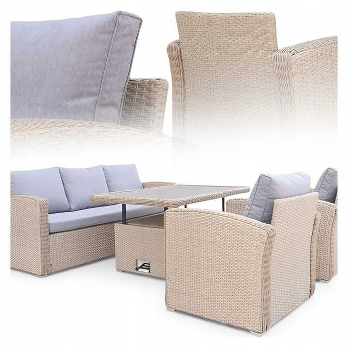 Zestaw mebli ogrodowych technorattan stół fotele taras ogród