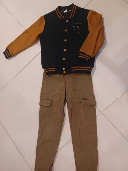 Bluza bomberka + spodnie bojówki r. 134 brąz