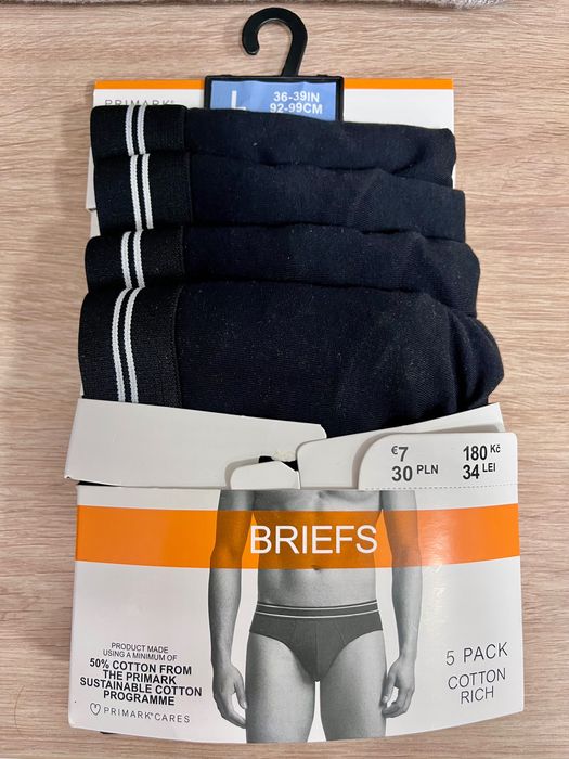 PRIMARK 5x bawełniane MAJTKI slipy MĘSKIE czarne L