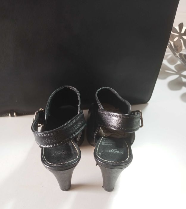 Mules de Salto Alto LOOKY em Pele Genuína Preta (Tamanho 37)