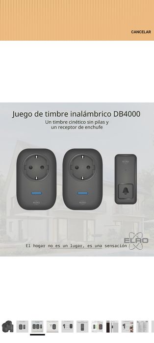 Campainha cinética sem fios DB4000 - com receptor enchufável com tomada de corrente -Pilhas