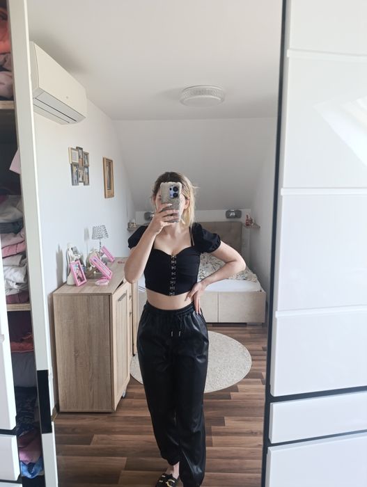 Spodnie skórzane woskowane wysoki stan ASOS eleganckie s m