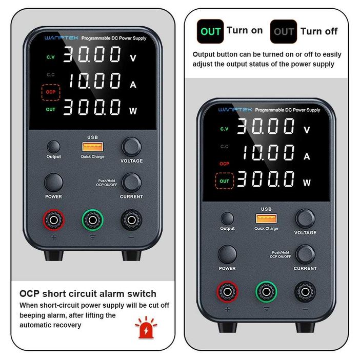 Zasilacz laboratoryjny 30V 10A Funkcje: Wył zwarciowy + tryb standby