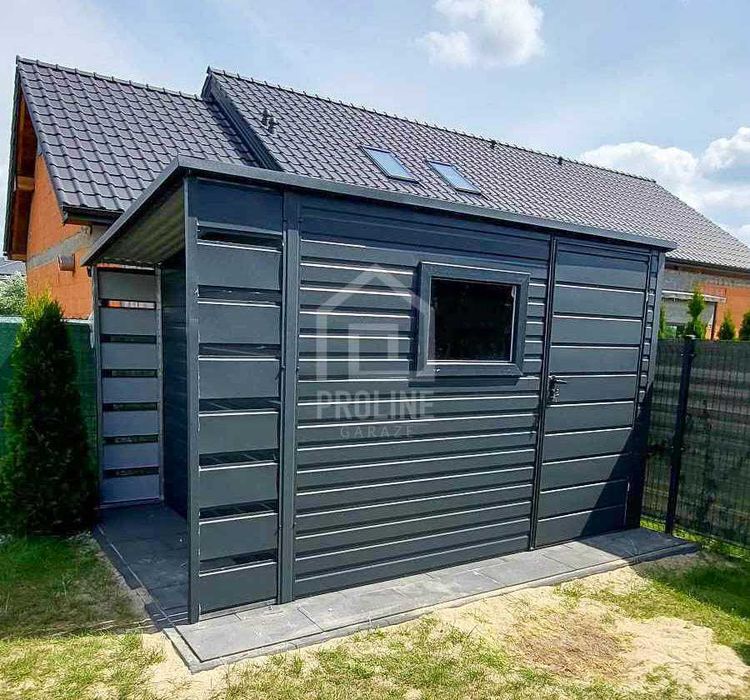 Schowek Domek Ogrodowy 3x2 + wiata 0,5m Drzwi okno - dach spad  PLG102