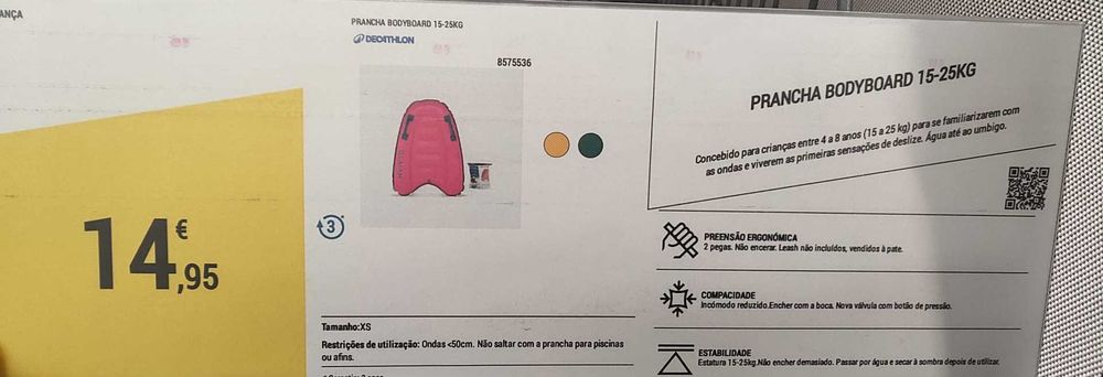 Prancha de Bodyboard Descoberta Insuflável Criança 4-8 anos Rosa (15-25Kg