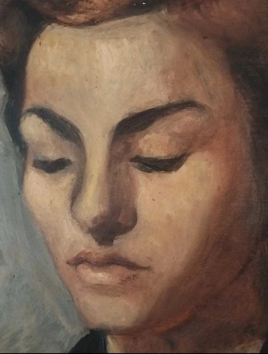 Retrato em pintura acrílico, moldura vintage