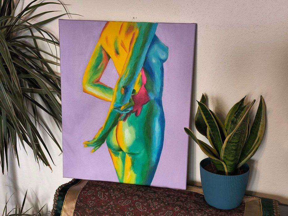 Ręcznie malowany kolorowy akt kobiecy