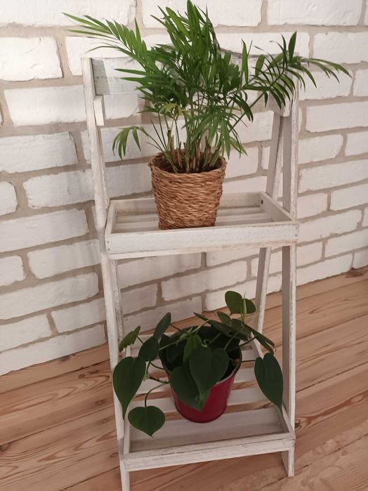 Drewniany stojak na kwiaty shabby chic biały Nowy bez metki