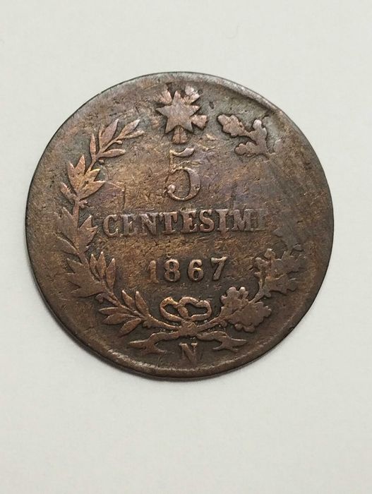 Włochy 5 centesimi 1867r. N - Neapol - Wiktor Emanuel II