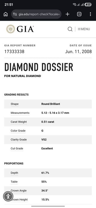Серьги пусеты из белого золота 750 пробы с бриллиантами по 0.51ct  GIA
