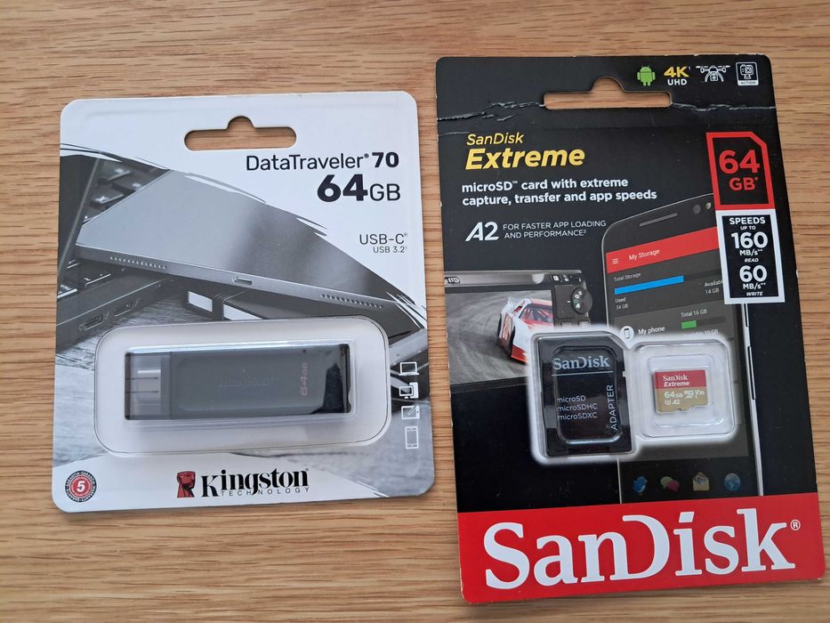 Pen 64GB Kingston + SanDisk Micro SD 64GB