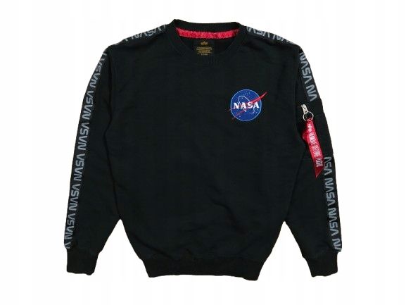 ALPHA INDUSTRIES Bluza Crewn Neck Czarna Logowana r. S