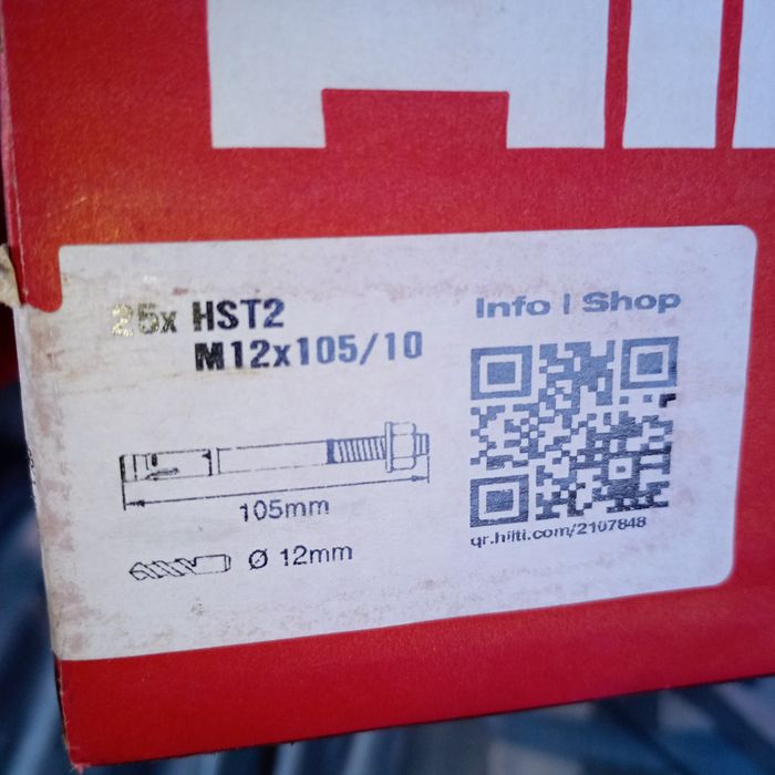 Kołki do żelbetonu m12x105/10 25sztuk hst2