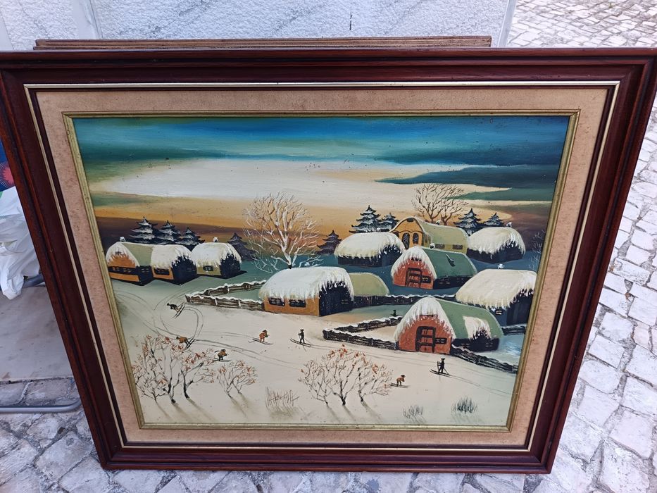 Quadro a óleo, autor naif e desconhecido