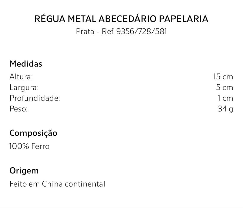 Régua Metal Abecedário Papelaria Zara Home NOVO