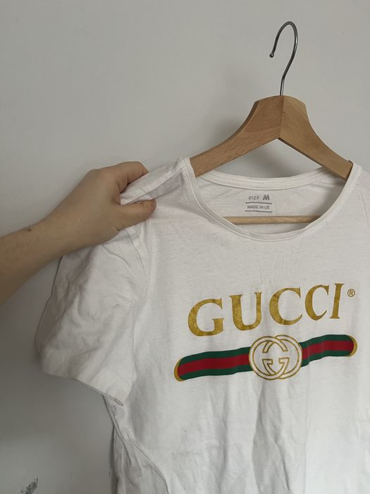 T-shirt na styl GUCCI damski biały z napisem