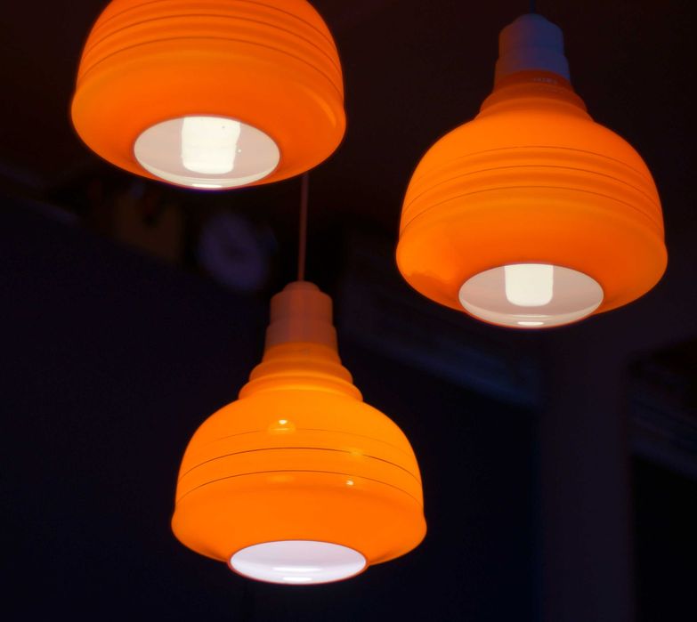 lampa wisząca lata 70 delam polska unikat, trzy klosze