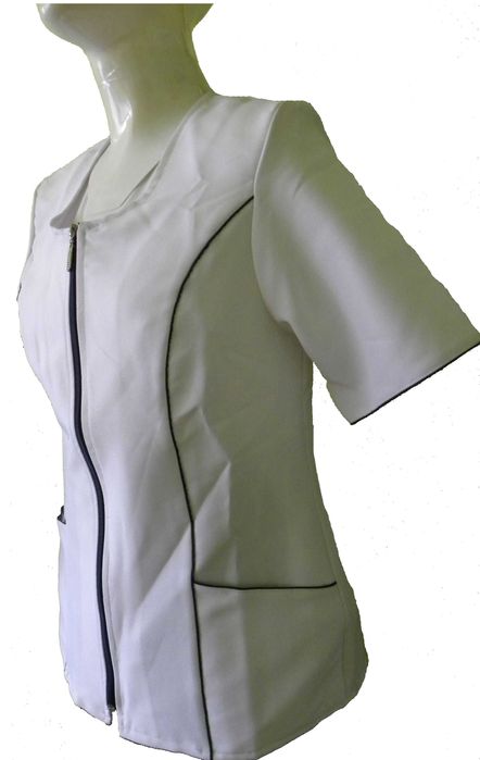 damski komplet biały z czarnymi lamówkami  żakiet + spódnica art. M173