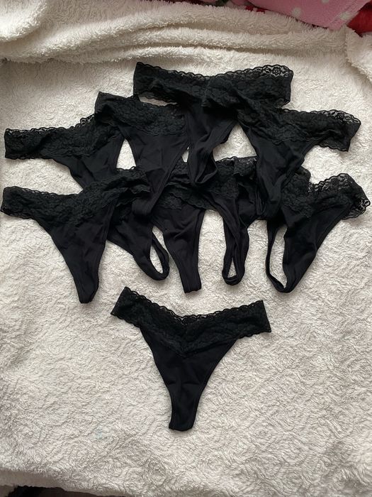 Koronkowe figi thong 10-pak stringi czarne nowe H&M zestaw paka sexy